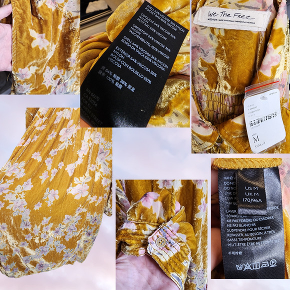 NWT Free People Vibrant Yellow Burnt Velvet Floral Button Up Duster Top Sz M - Picture 6 of 6